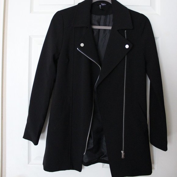 H&M Jackets & Blazers - H&M Black Long Moto Jacket